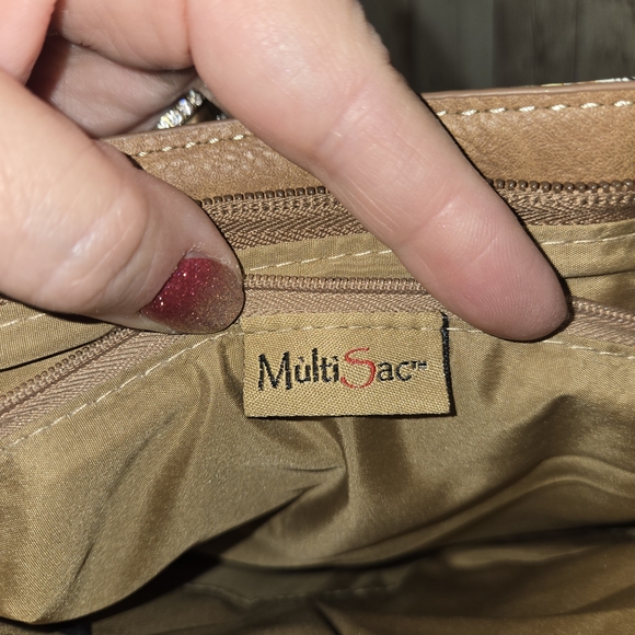 MultiSac Crossbody Purse Floral Butterfly Print Multiple Zip Pockets Cream EUC - Picture 6 of 13